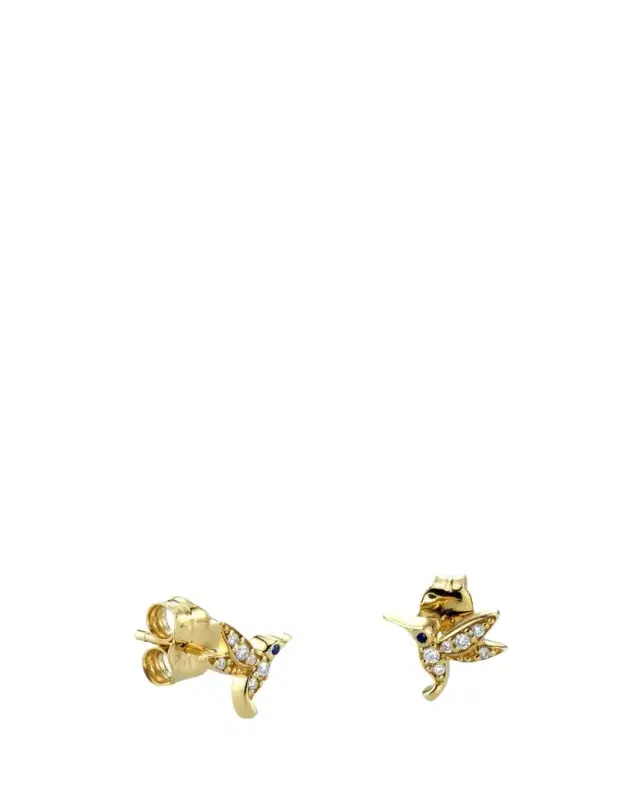Sydney Evan 14K Yellow Gold Tiny Hummingbird Diamond Stud Earrings