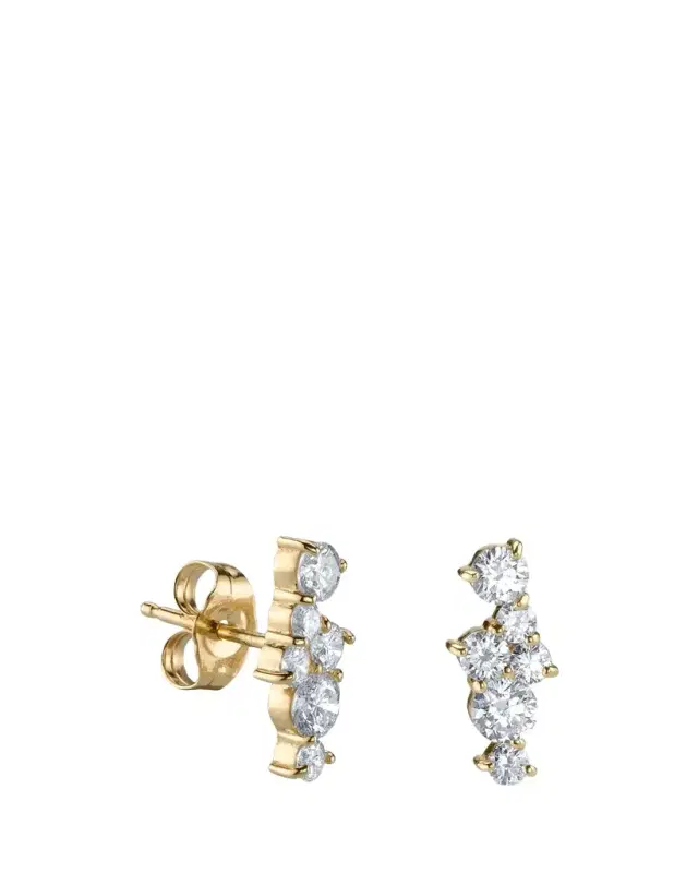 Sydney Evan Fleur De Lis 14K Yellow Gold & 0.39 TCW Diamond Single Cocktail Bar Stud Earring
