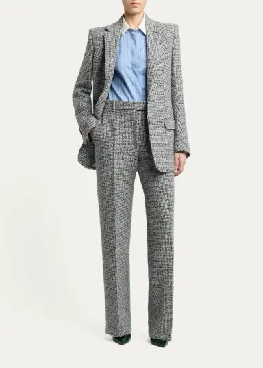 Tom Ford Sequined Broken Chevron Tweed Wide-Leg Tailored Pants | Thumbnail 2