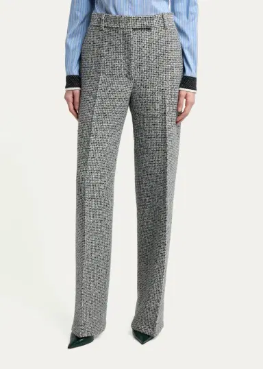 Tom Ford Sequined Broken Chevron Tweed Wide-Leg Tailored Pants | Thumbnail 4