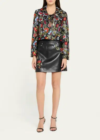Cinq à Sept Genevive Floral-Embroidered Biker Jacket | Thumbnail 2
