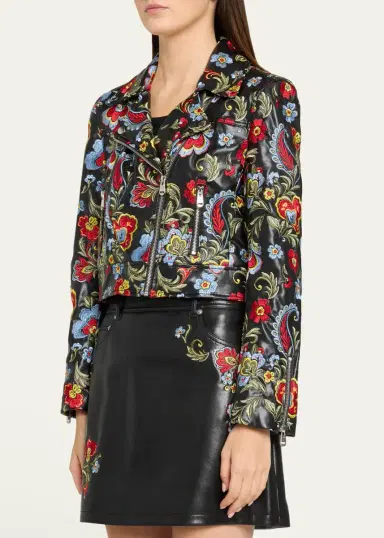 Cinq à Sept Genevive Floral-Embroidered Biker Jacket | Thumbnail 4
