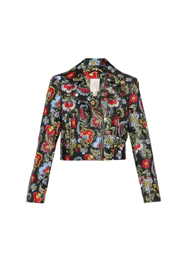 Genevive Floral-Embroidered Biker Jacket