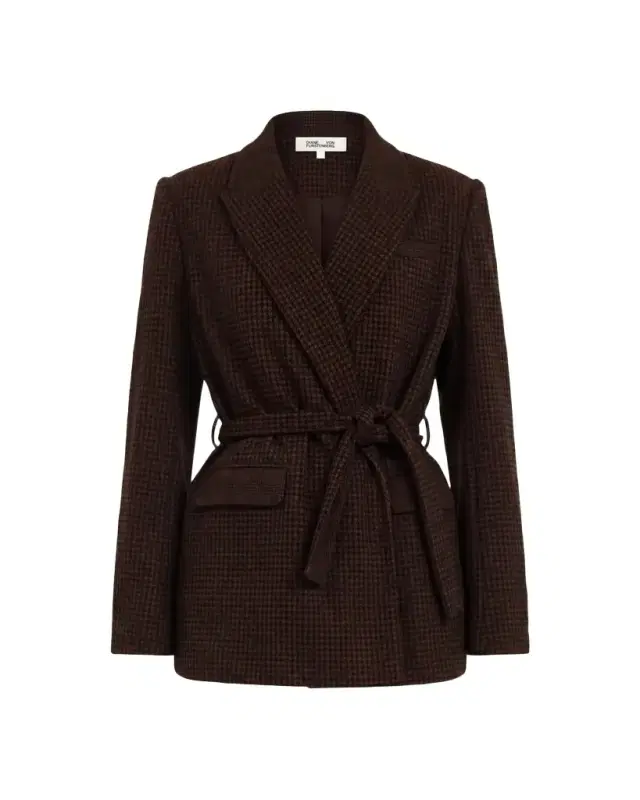 Diane von Furstenberg Annika Houndstooth Knit Wrap Jacket