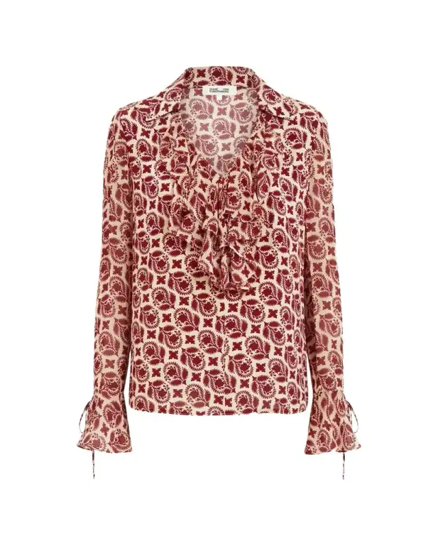 Diane von Furstenberg Lisette Floral Ruffle New Crepe Blouse