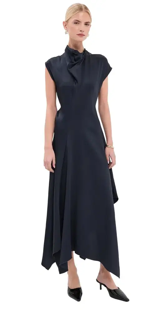 High Neck Draped Midi Dress High Neck Draped Midi Dress