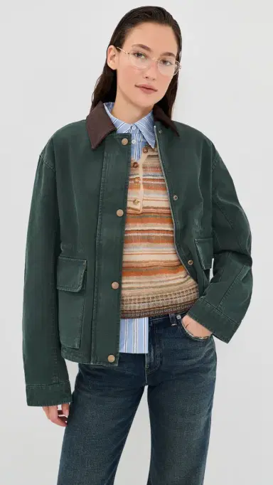 Acne Studios Canvas Jacket with Leather Collar | Thumbnail 2
