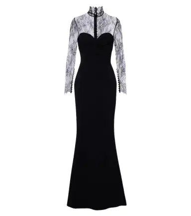 Elie Saab Lace-trimmed cady gown | Thumbnail 1 Elie Saab Lace-trimmed cady gown | Thumbnail 1