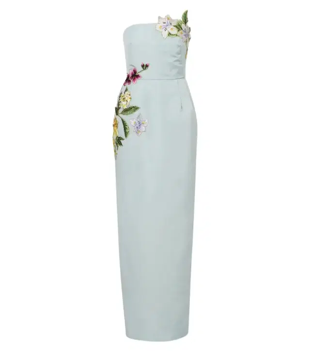 Oscar de la Renta Floral embroidered silk bustier gown