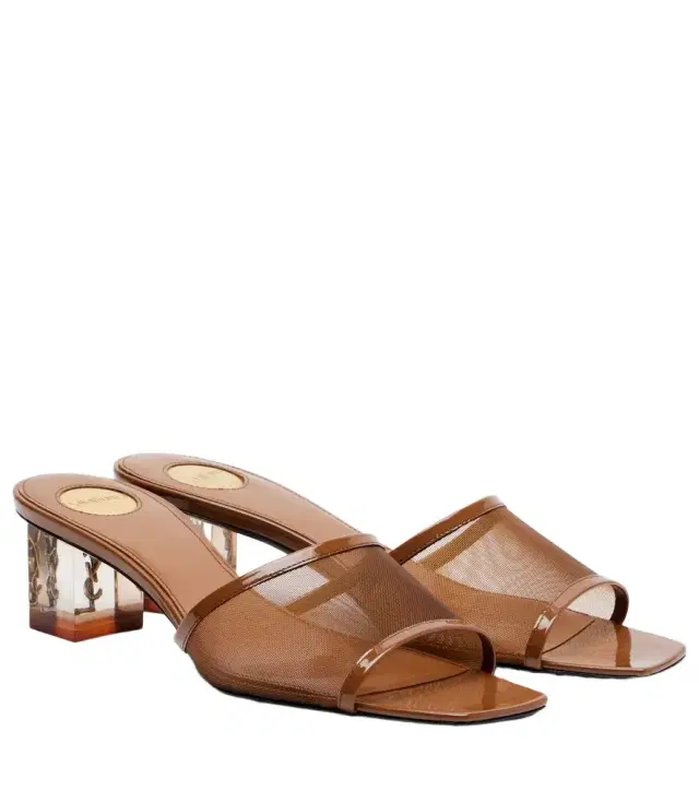 Saint Laurent Sip leather-trimmed mesh mules