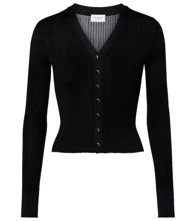 Saint Laurent Ribbed-knit wool, cashmere, silk cardigan