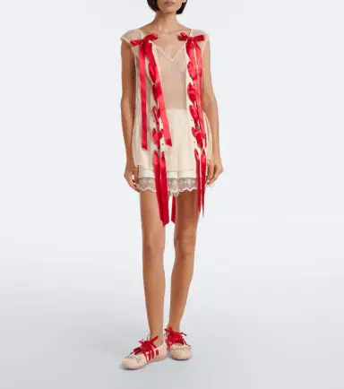 Simone Rocha Unraveling bow-detail sheer top | Thumbnail 5