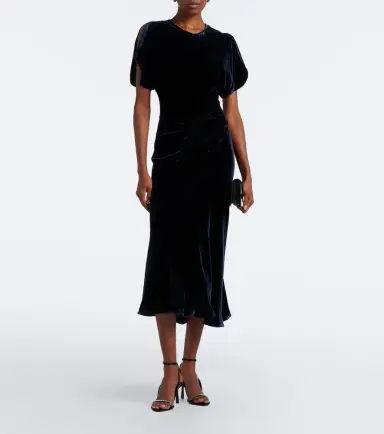 Victoria Beckham Bela gathered velvet midi dress | Thumbnail 2 Victoria Beckham Bela gathered velvet midi dress | Thumbnail 2