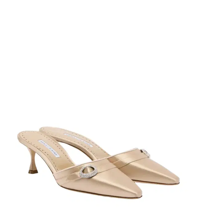 Manolo Blahnik Embellished satin mules