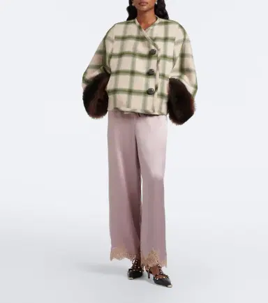 Valentino Plaid shearling-trimmed virgin wool jacket | Thumbnail 4 Valentino Plaid shearling-trimmed virgin wool jacket | Thumbnail 4