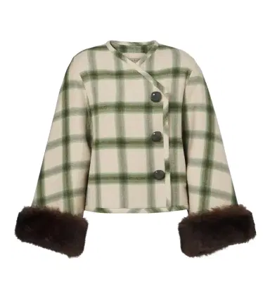 Valentino Plaid shearling-trimmed virgin wool jacket | Thumbnail 1 Valentino Plaid shearling-trimmed virgin wool jacket | Thumbnail 1