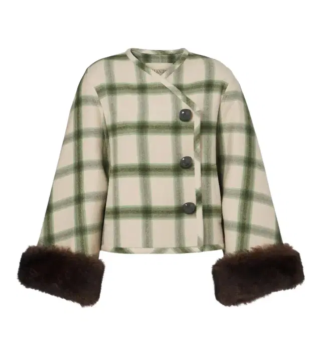 Valentino Plaid shearling-trimmed virgin wool jacket
