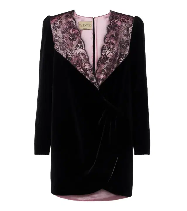 Valentino Lace-trimmed cotton velvet minidress