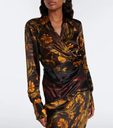 Dries Van Noten Draped floral silk satin wrap top | Thumbnail 5