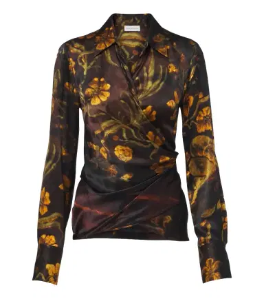 Dries Van Noten Draped floral silk satin wrap top | Thumbnail 1