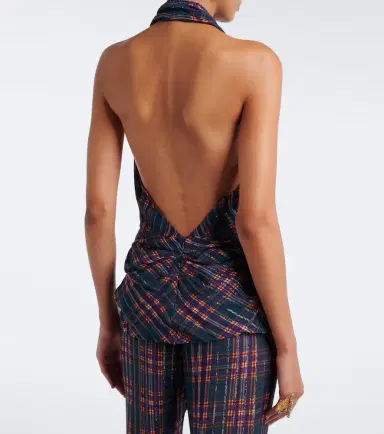 Dries Van Noten Plaid lamé halterneck top | Thumbnail 3