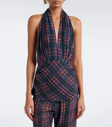 Dries Van Noten Plaid lamé halterneck top | Thumbnail 4