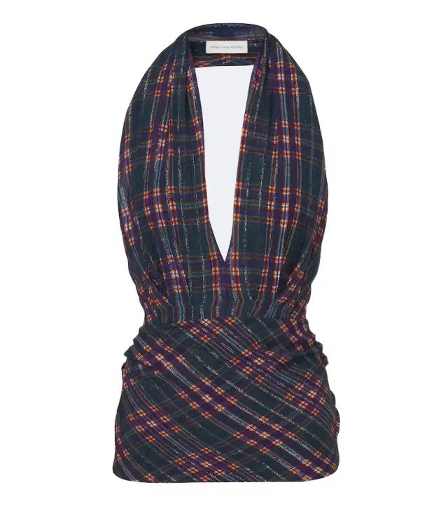 Dries Van Noten Plaid lamé halterneck top