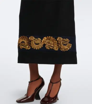 Dries Van Noten Embellished wool-blend twill midi skirt | Thumbnail 4