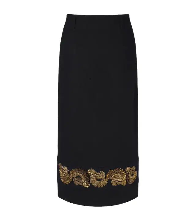 Dries Van Noten Embellished wool-blend twill midi skirt