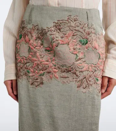Dries Van Noten Embroidered linen and cotton-blend midi skirt | Thumbnail 2