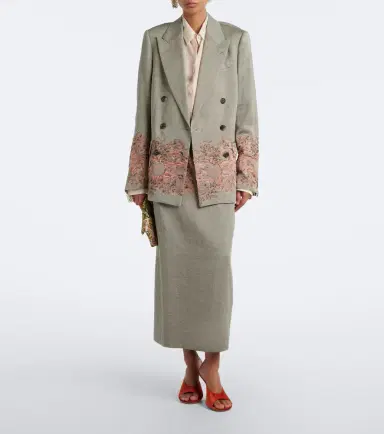 Dries Van Noten Embroidered linen and cotton-blend midi skirt | Thumbnail 3