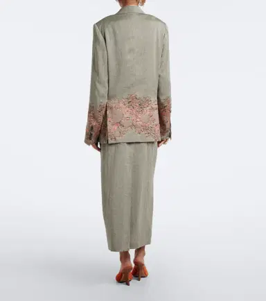 Dries Van Noten Embroidered linen and cotton-blend midi skirt | Thumbnail 4