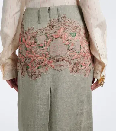 Dries Van Noten Embroidered linen and cotton-blend midi skirt | Thumbnail 5