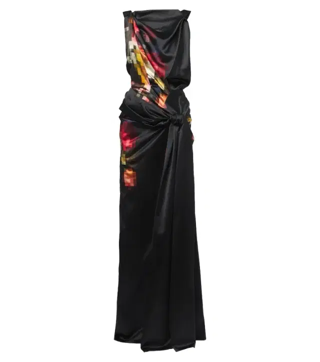 Dries Van Noten Draped printed silk satin gown