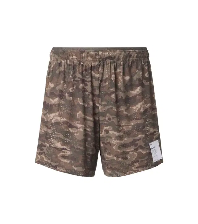Satisfy Space‑O 5" camouflage running shorts