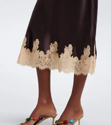 DÔEN Dôen Elowen lace-trimmed silk satin midi skirt | Thumbnail 2