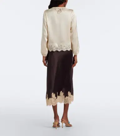 DÔEN Dôen Elowen lace-trimmed silk satin midi skirt | Thumbnail 4