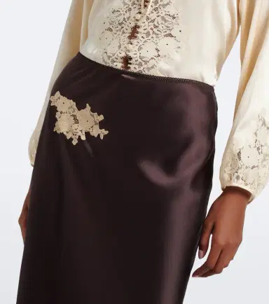 DÔEN Dôen Elowen lace-trimmed silk satin midi skirt | Thumbnail 5