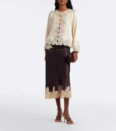 DÔEN Dôen Elowen lace-trimmed silk satin midi skirt | Thumbnail 6