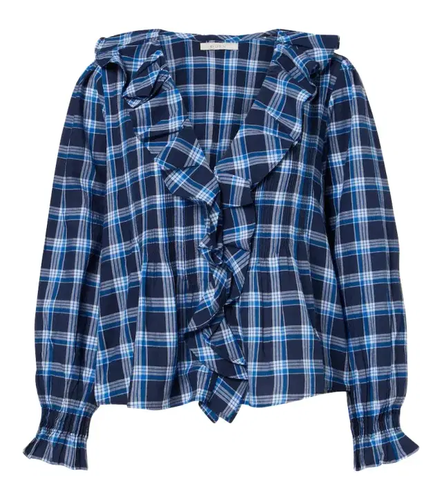 DÔEN Dôen Hardy plaid ruffled cotton blouse
