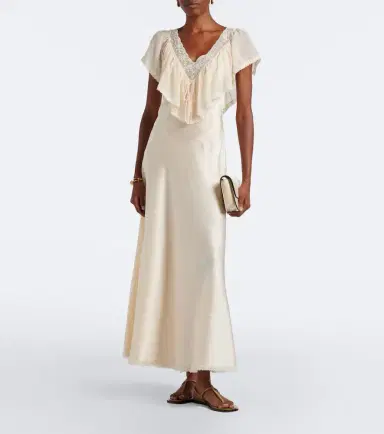 DÔEN Dôen Léoris lace-trimmed ruffled silk midi dress | Thumbnail 3 DÔEN Dôen Léoris lace-trimmed ruffled silk midi dress | Thumbnail 3