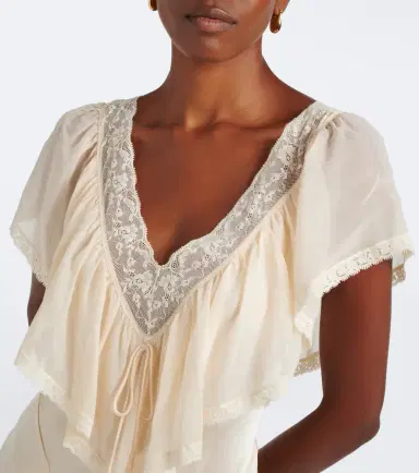 DÔEN Dôen Léoris lace-trimmed ruffled silk midi dress | Thumbnail 4 DÔEN Dôen Léoris lace-trimmed ruffled silk midi dress | Thumbnail 4