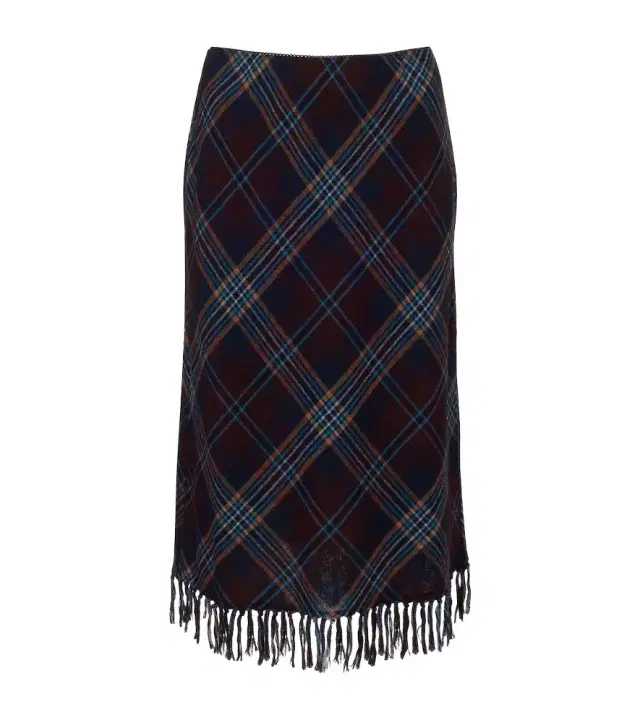 DÔEN Dôen Elowette fringed plaid midi skirt
