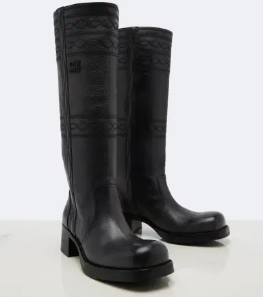 Miu Miu Embroidered leather knee-high boots | Thumbnail 4 Miu Miu Embroidered leather knee-high boots | Thumbnail 4