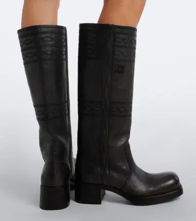 Miu Miu Embroidered leather knee-high boots | Thumbnail 6 Miu Miu Embroidered leather knee-high boots | Thumbnail 6