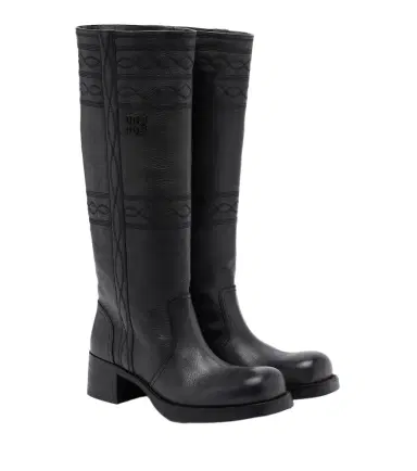 Miu Miu Embroidered leather knee-high boots | Thumbnail 1 Miu Miu Embroidered leather knee-high boots | Thumbnail 1