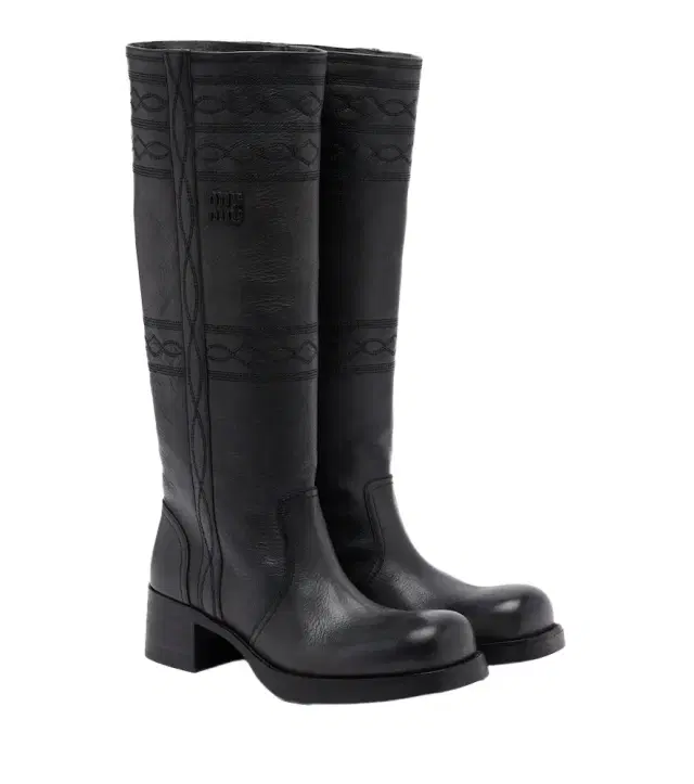 Miu Miu Embroidered leather knee-high boots