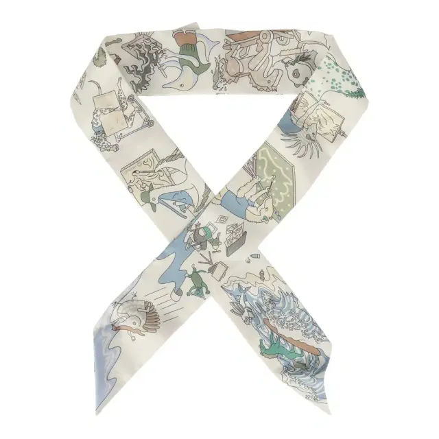 HERMÈS Hermes "Academia Hippica" Blanc, Bleu Clair, Vert Silk