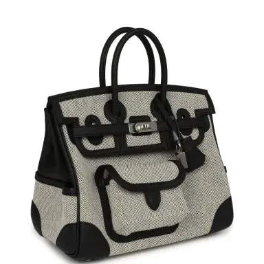 HERMÈS Hermes Birkin 25 Cargo Ecru-Black Toile H Canvas and Black Swift Palladium Hardware | Thumbnail 2 HERMÈS Hermes Birkin 25 Cargo Ecru-Black Toile H Canvas and Black Swift Palladium Hardware | Thumbnail 2