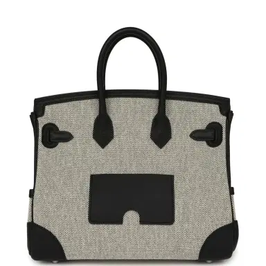 HERMÈS Hermes Birkin 25 Cargo Ecru-Black Toile H Canvas and Black Swift Palladium Hardware | Thumbnail 4 HERMÈS Hermes Birkin 25 Cargo Ecru-Black Toile H Canvas and Black Swift Palladium Hardware | Thumbnail 4